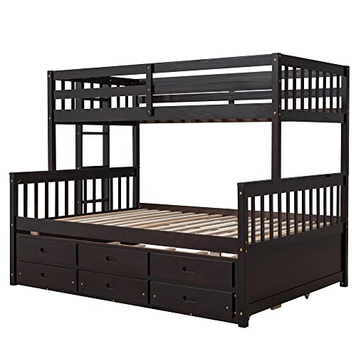 Harper & Bright Designs Twin Over Twin Bunk Bed with Storage Drawers, Solid Wood, Espresso P440327