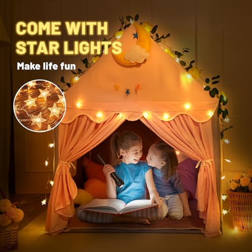Wilwolfer Kid Tent with Mat and Star Lights - Indoor Playhouse for Toddlers and Girls (Pink) N411519