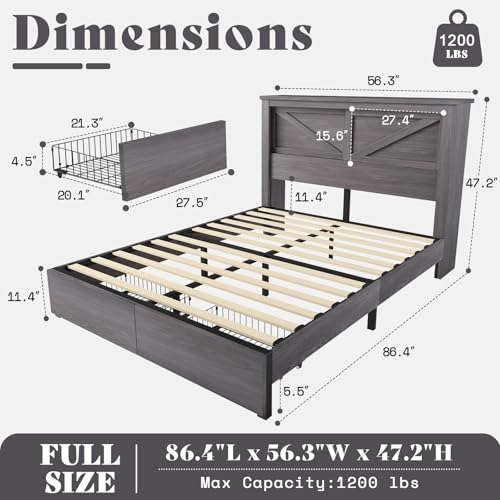 AMERLIFE King Bed Frame with Bookcase Headboard and Charging Station V4787