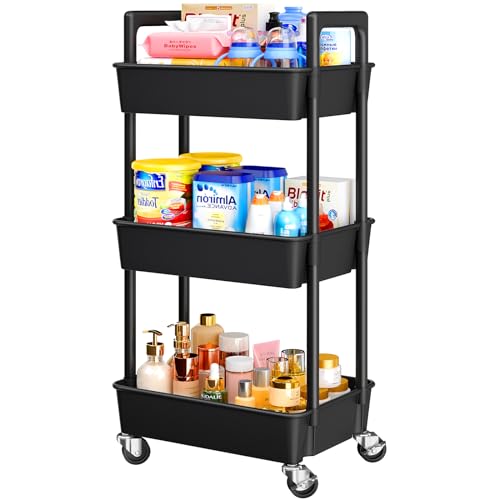 Pipishell 3 Tier Rolling Cart Organizer with Lockable Wheels, White K43271