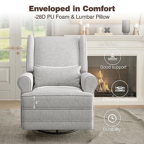 Swivel Nursery Glider Recliner with Lumbar Pillow and Footrest, Beige U619