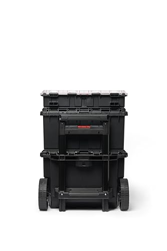 Keter Stack-n-Roll Modular Tools Organizer, 3 Piece Resin Rolling Tool Box, Black S451