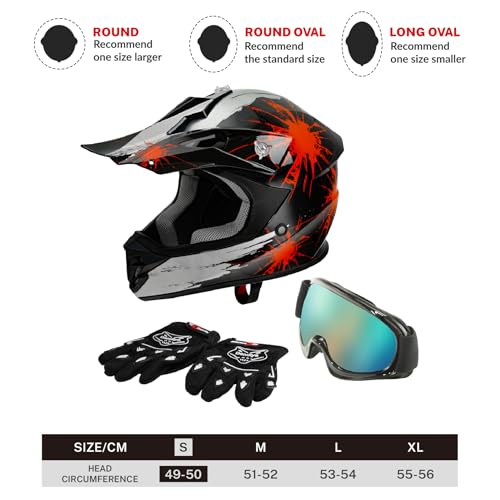 SLMOTO Dot Youth Kids Motocross Offroad Helmet with Goggles and Gloves Blue Skull D851858