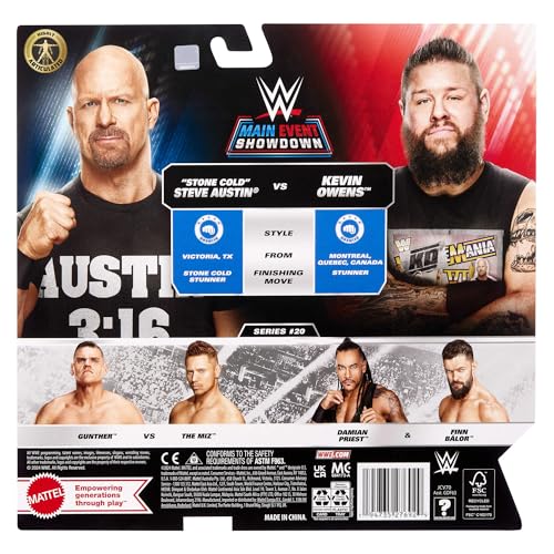 Mattel WWE Main Event Championship Showdown 2-Pack Action Figures, Stone Cold Steve Austin vs Kevin Owens W350846