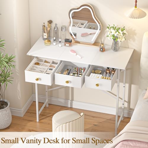 White Vanity Desk with Drawers for Kids Bedroom, 31.5 Inch J2831