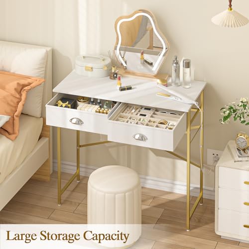 White Vanity Desk with Drawers for Kids Bedroom, 31.5 Inch J2831
