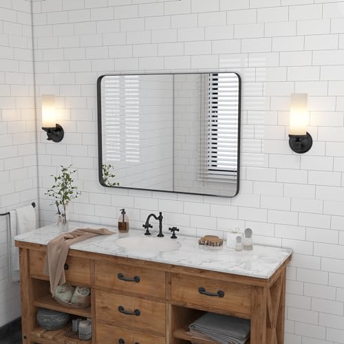 Gold Bathroom Mirror 24 x 36 Inch Metal Framed Rounded Rectangle Vanity C654281