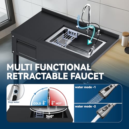36" Stainless Steel Freestanding Utility Sink with Drawer and Faucet Z64648