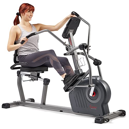 Sunny Health & Fitness Elite Recumbent Cross Trainer & Elliptical Machine with Arm Exercisers for Home Arm/Leg Training, Easy Adjust Seat & Mesh Backrest, Free SunnyFit App Bluetooth Connectivity