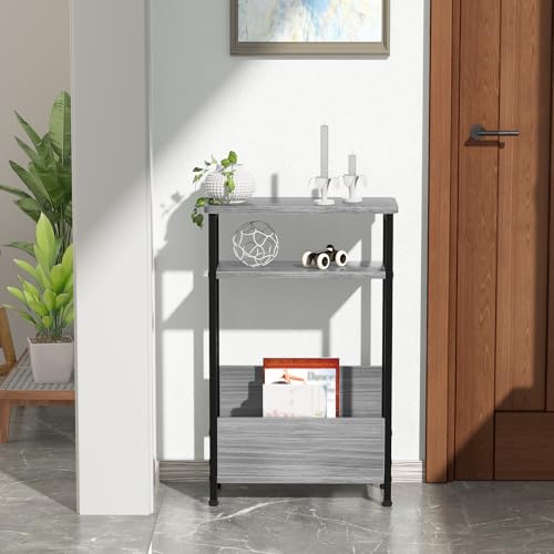 7.1" Narrow 3-Tier Side Table with Magazine Holder, Faux White Marble R580691