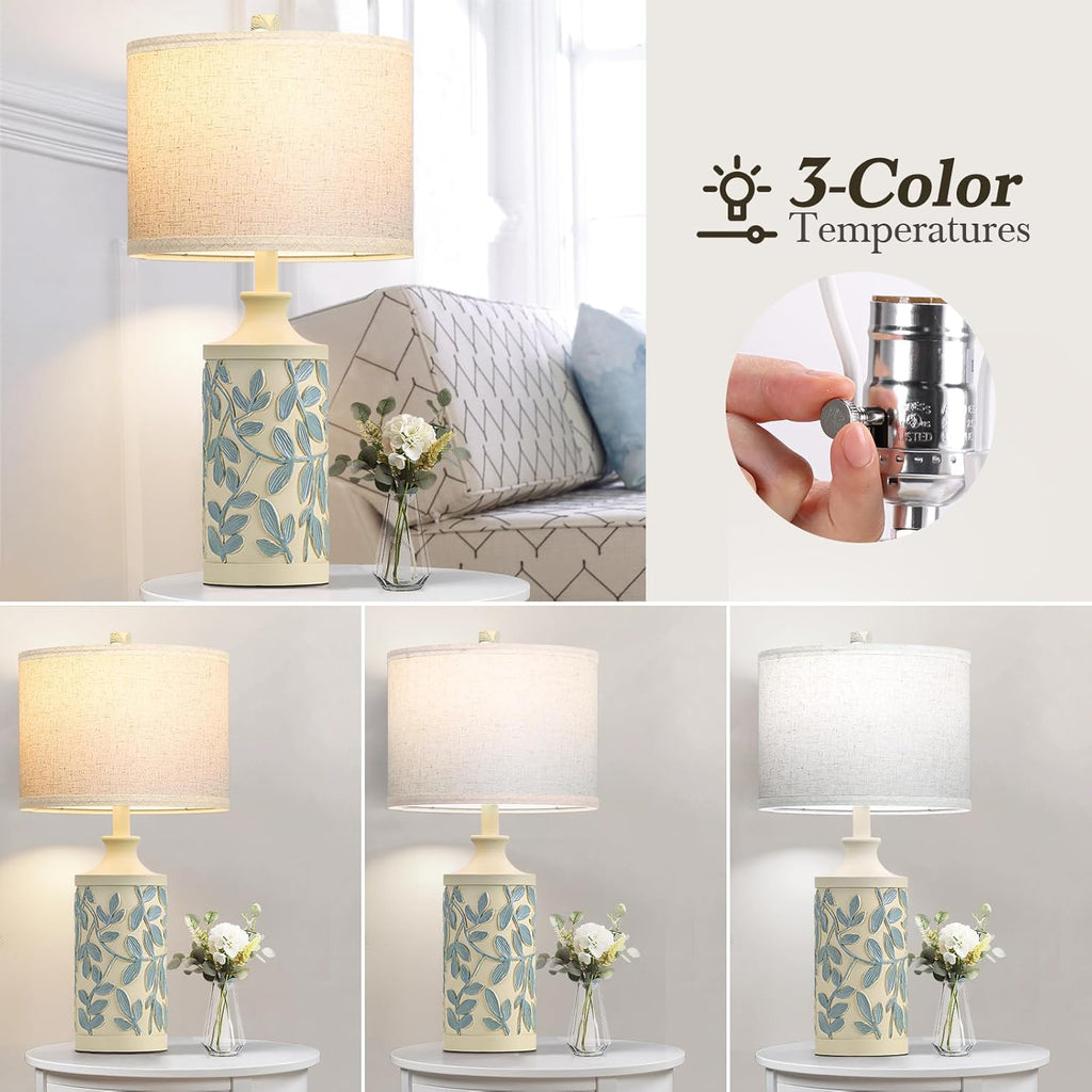 24" Farmhouse Cream Table Lamps Set of 2, 3 Color Temperatures, Bulbs Included J699