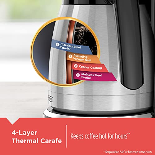 BLACK+DECKER 12 Cup Thermal Programmable Coffee Maker, Black/Steel P7250