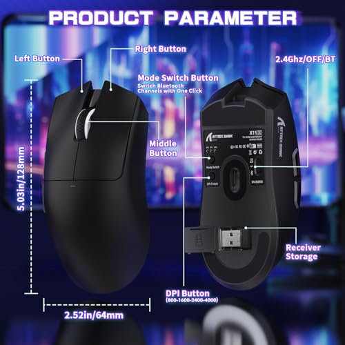 Attack Shark X11SE Wireless Gaming Mouse, Tri-Mode 22K DPI, 59g, Berry Red Y3775