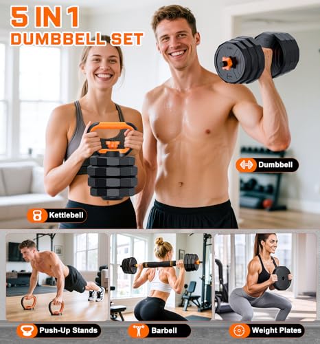 5-in-1 Adjustable Dumbbell Set 88lbs with Connector for Home Gym Q537010