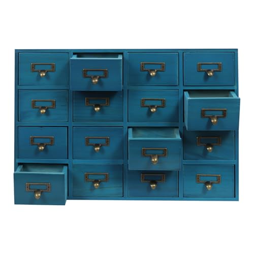 Vintage 16-Drawer Wooden Desktop Organizer with Iron Label Holders N538