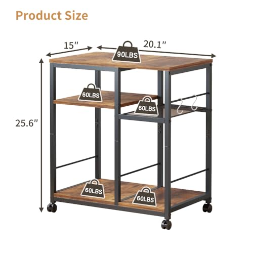 Rolling Kitchen Cart with Lockable Wheels, 4-Tier Microwave Stand W380