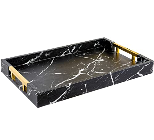 White Marble Faux Leather Decorative Tray with Handles D972626