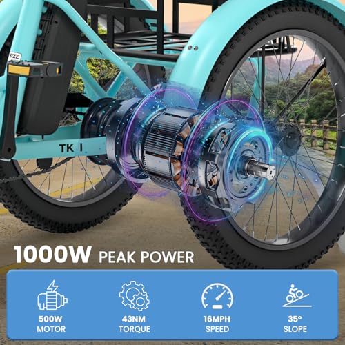 MOONCOOL Electric Trike for Adults, 20" Folding 3-Wheel Ebike, 500W Motor, Removable Battery W50658