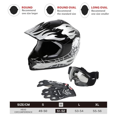 SLMOTO Dot Youth Kids Motocross Offroad Helmet with Goggles and Gloves Blue Skull D851858
