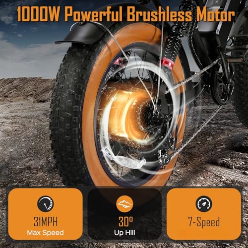 S8 Electric Bike for Adult, 1000W 20" Fat Tire, Removable Battery, 7-Speed G502644