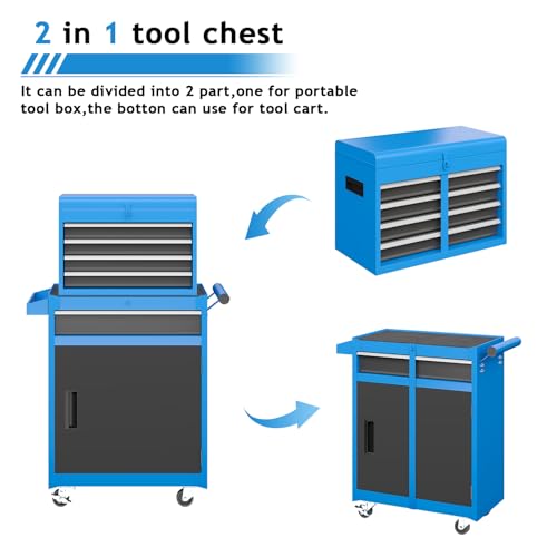 5-Drawer Rolling Tool Chest Storage Cabinet with Detachable Top Tool Box, Black R11137