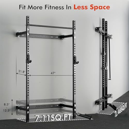 Mikolo 2" x 2" Folding Wall Mounted Squat Rack with Pull Up Bar, 1000 lbs Capacity W88407