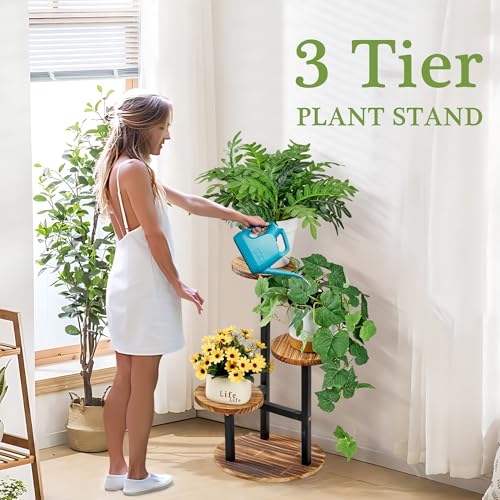 VECELO 3 Tier Plant Stand, Tall Metal Wood Flower Shelf for Multiple Plants F761159