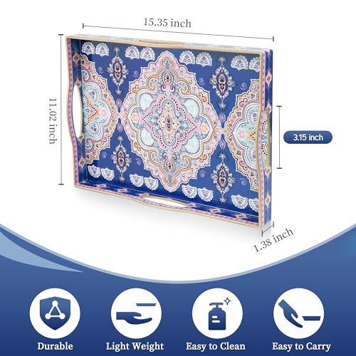 Gifturbo Blue Serving Tray with Handles, Rectangular Plastic Tray J15614