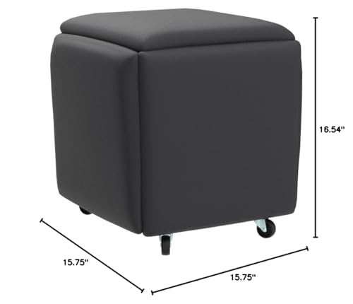 Nesting Ottoman Cube Chair with Wheels, Stackable Leather Foot Stool V48796