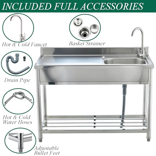 Stainless Steel Freestanding Utility Sink with Faucet L128