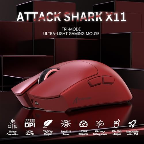 Attack Shark X11 59g Superlight Wireless Gaming Mouse with RGB Charging Dock, Black W869