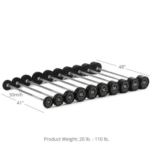 Titan Fitness Rubber Curl Fixed Barbells, Pre-Loaded Weight Bar Y406