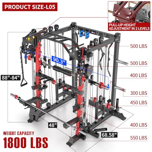 Power Cage Smith Machine Power Rack with Cable Crossover for Home Gym X175525