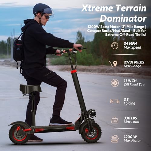 Off Road Electric Scooter Adults 800W 48V 11" All-Terrain Tires Dual Suspension B277