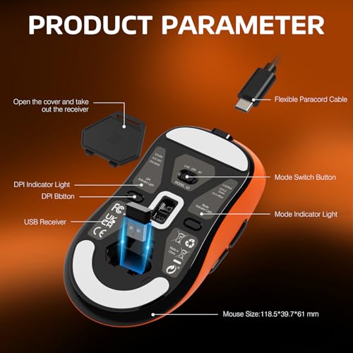 ATTACK SHARK X3 Wireless Gaming Mouse, 49g Ergonomic, PAW3395 26K DPI, White C238377
