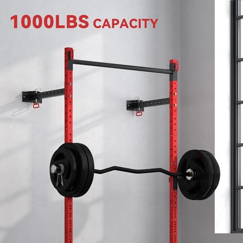 Soozier Wall Mounted Folding Squat Rack with Pull Up Bar, 1000 lbs Capacity, Red Z8827