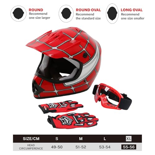 SLMOTO Dot Youth Kids Motocross Offroad Helmet with Goggles and Gloves Blue Skull D851858