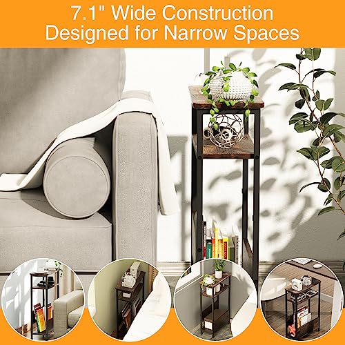 7.1" Narrow 3-Tier Side Table with Magazine Holder, Faux White Marble R580691