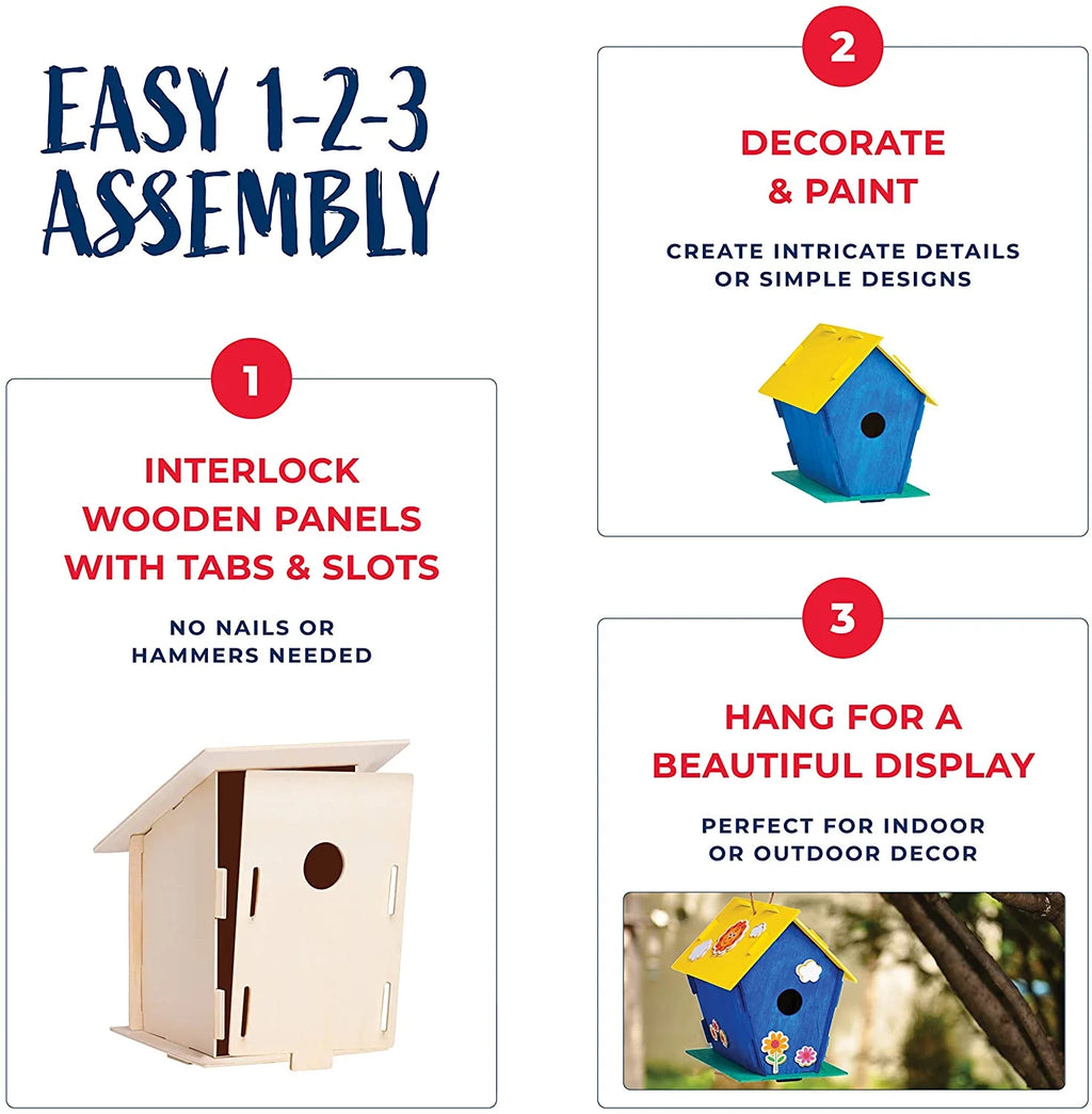 12 Wooden Birdhouse Crafts for Kids - DIY Unfinished Kits with Paint & Brushes I21811