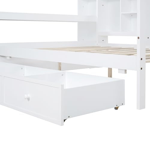 Bellemave Twin Corner Bed Frame with Storage Shelves and Desk, Gray L74206