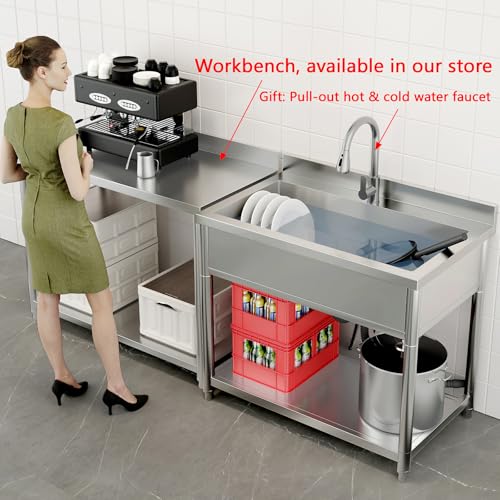 Stainless Steel Freestanding Utility Sink with Pull-out Faucet K489