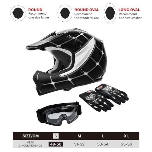 SLMOTO Dot Youth Kids Motocross Offroad Helmet with Goggles and Gloves Blue Skull D851858