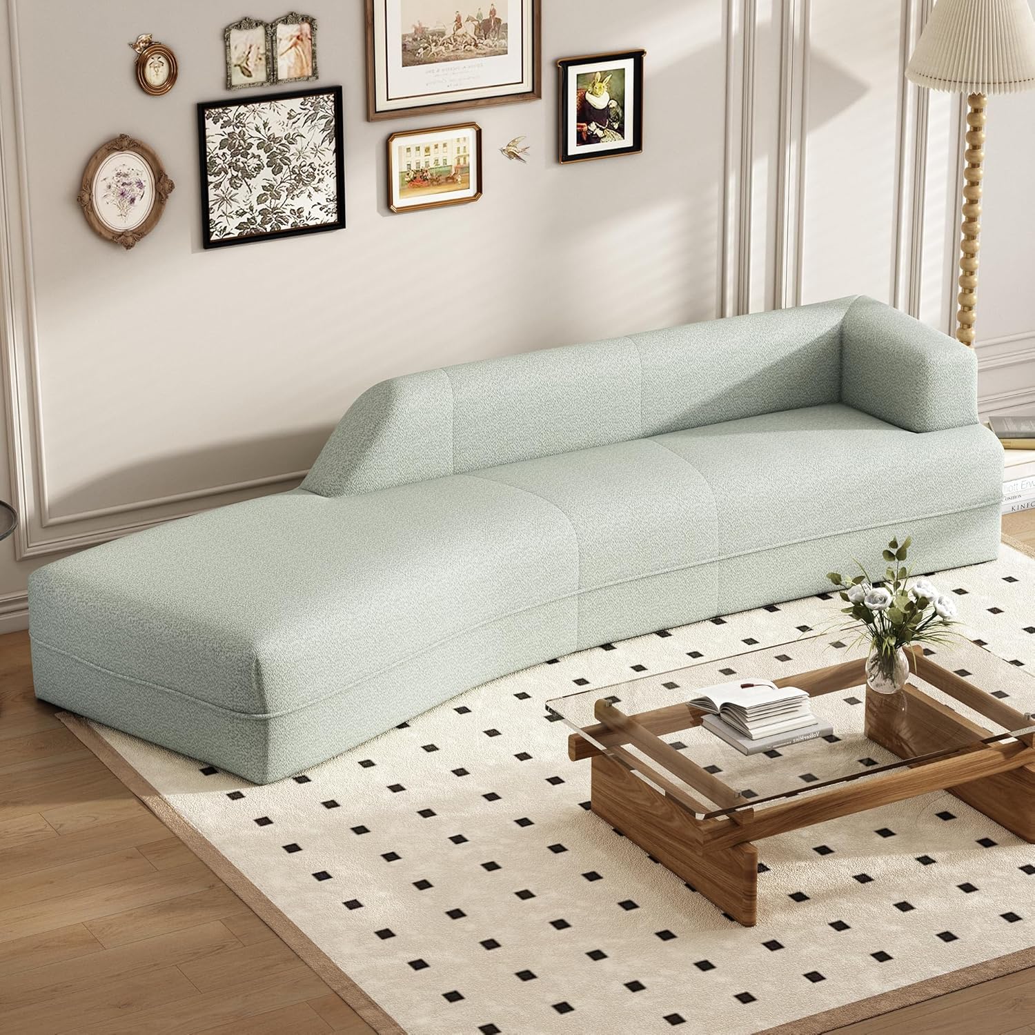 109.4" Modern Cloud Curved Sofa, Upholstery Boucle Chaise Lounge Sofá, Comfy Deap Seat Sectional Couch with Left Arm Facing for Living Room, Apartment, A-Green a