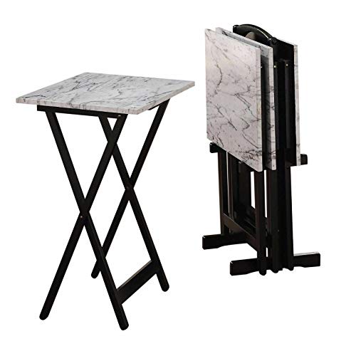 New 5-Pieces Faux Marble TV Snack Food Tray Set Stand Trays Dining Cart Storage Individual Tray (Open): 26.25" H x 19" W x 15.75" D Overall Dimensions: 26.38" H x 18.88" W x 15.75" D, 38 lbs