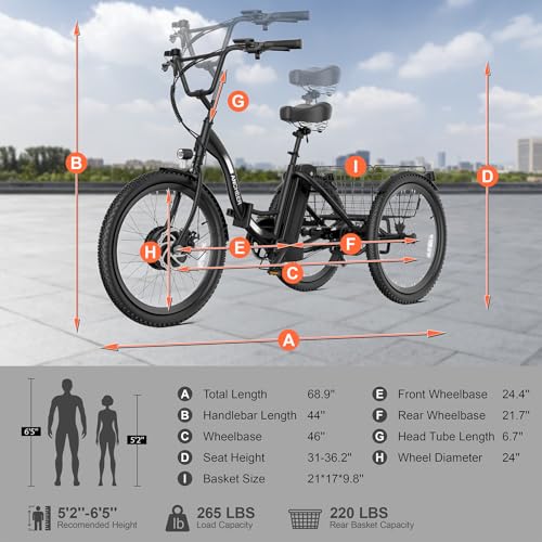 ANCHEER Electric Tricycle for Adults, 350W Folding 3-Wheel Ebike, 48V 499Wh S15636