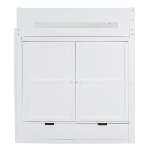 Harper & Bright Designs Twin Size Loft Bed with L-Shaped Desk and Stairs, Solid Wood, White D768
