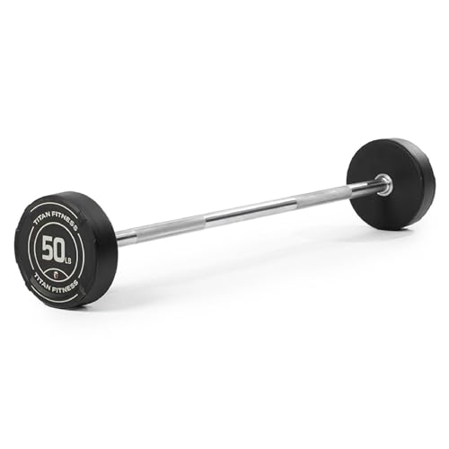 Titan Fitness Rubber Curl Fixed Barbells, Pre-Loaded Weight Bar Y406