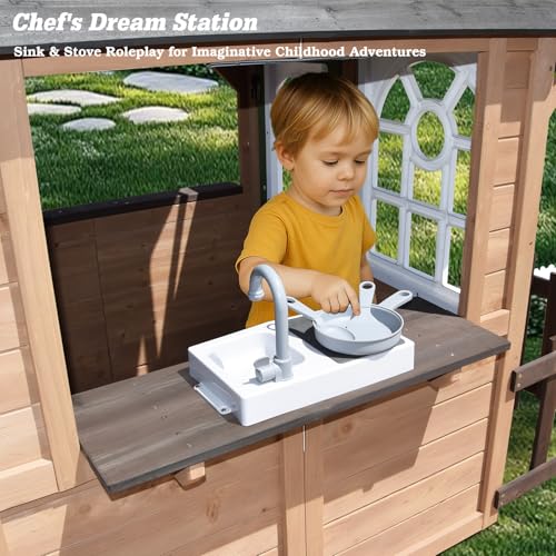Kids Playhouse Outdoor Wooden Playset for Kids Ages 3-8, Gray N122654