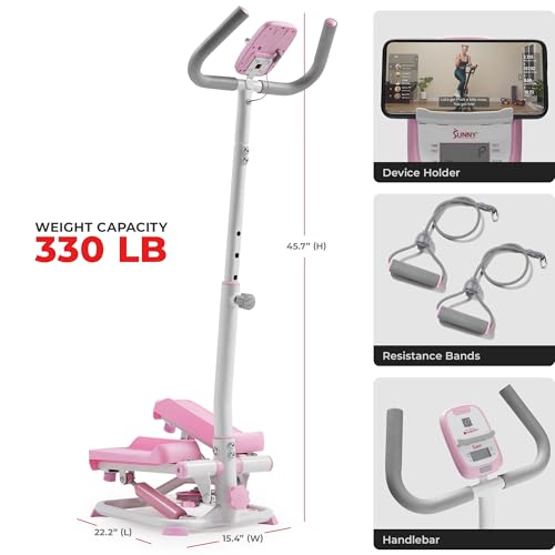 Sunny Health & Fitness 2-in-1 Smart Stepper Machine with Resistance Bands T171583