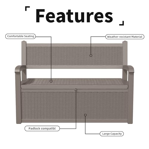 Vixzen 75 Gallon Outdoor Storage Bench Deck Box, Lockable All-Weather Seating Q396149